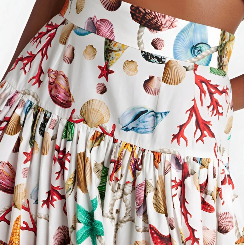Seashell Print Tiered Maxi Skirt And Top Hawaii Florida Beach Dress - Picture 4 of 6
